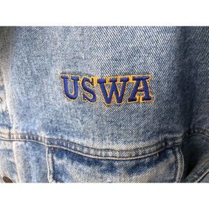 VTG United Steelworkers Embroidered Denim Jacket Blue Union Made USA XL